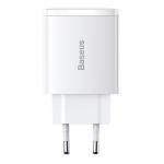 CHG Baseus Compact hálózati gyorstöltő 30W, USB Type-C + 2×USB Type-A, fehér