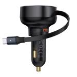 CHG Baseus Enjoyment Pro autós gyorstöltő 60W, USB Type-A + USB Type-C automata behúzós kábel, fekete