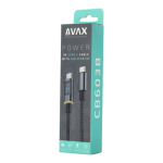 KAB AVAX CB603B POWER+ LED Type C-Type C 140W gyorstöltő, sodorszálas kábel, 5A, fekete - 1m