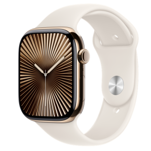 Apple Watch S10 Cellular 46mm Gold Titanium Case with Starlight Sport Band - S/M