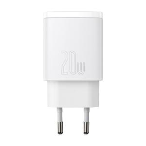 CHG Baseus Compact hálózati gyorstöltő 20W, USB Type-C + USB Type-A, fehér