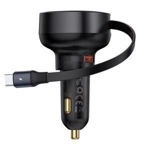 CHG Baseus Enjoyment Pro autós gyorstöltő 60W, USB Type-A + USB Type-C automata behúzós kábel, fekete