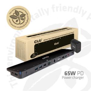 DOC Club3D USB Gen1 Type-C Triple Display Dynamic PD Charging Dock with 65 Watt PS