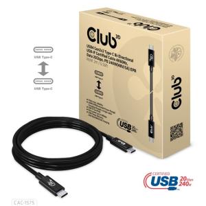 KAB Club3D USB4 Gen3x2 Type-C Bi-Directional USB-IF Certified Cable 8K60Hz, Data 40Gbps, PD 240W(48V/5A) EPR M/M