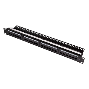 LogiLink Cat.6 patch panel 24-portos, árnyékolatlan, 19" rackbe, fekete, tehermentesítővel