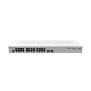 MikroTik 24xGbit port rackbe szerelhető switch, 2xSFP+ foglalat, dual-boot OS