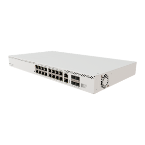 MikroTik Cloud Router Switch PoE 600W (1150W dupla PSU-val), 16x gigabites RJ45 PoE port, 4xSFP+ port, rackbe szerelhető