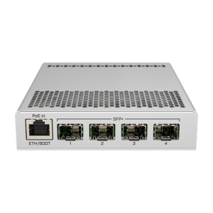 MikroTik CRS305-1G-4S+IN asztali switch, 4xSFP+ port, redundáns táp